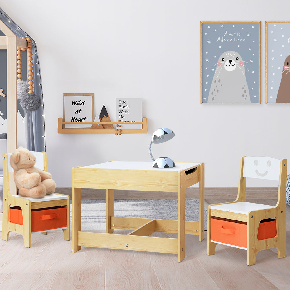 Marlook 3PCS Kids Table and Chairs Set Activity Desk Chalkboard Toys Storage Box