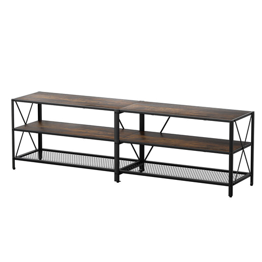 Marlook Entertainment Unit TV Stand 3-tier Display Shelves Vintage Rustic Walnut