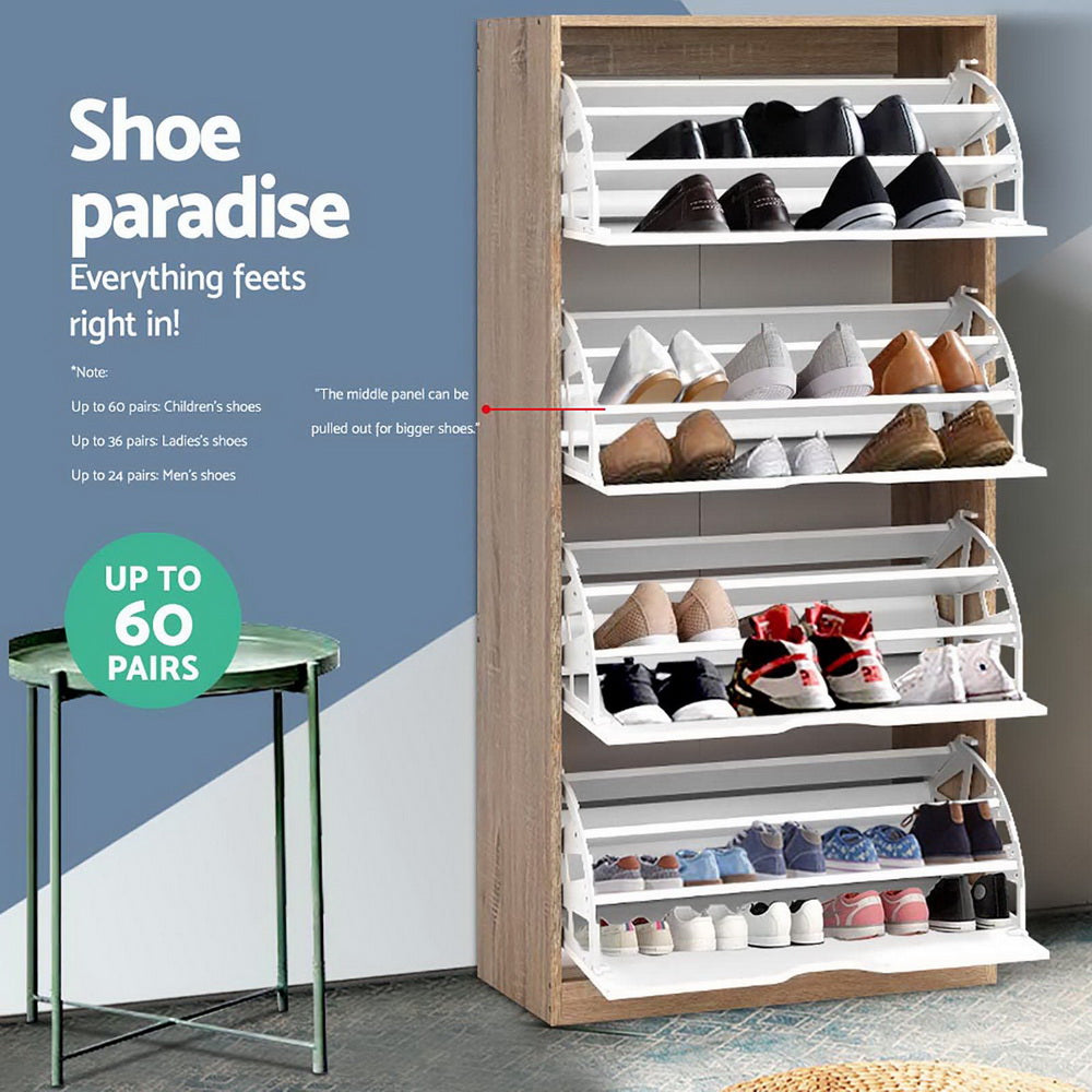 Marlook Shoe Rack Cabinet 60 Pairs 4-tier White Elen