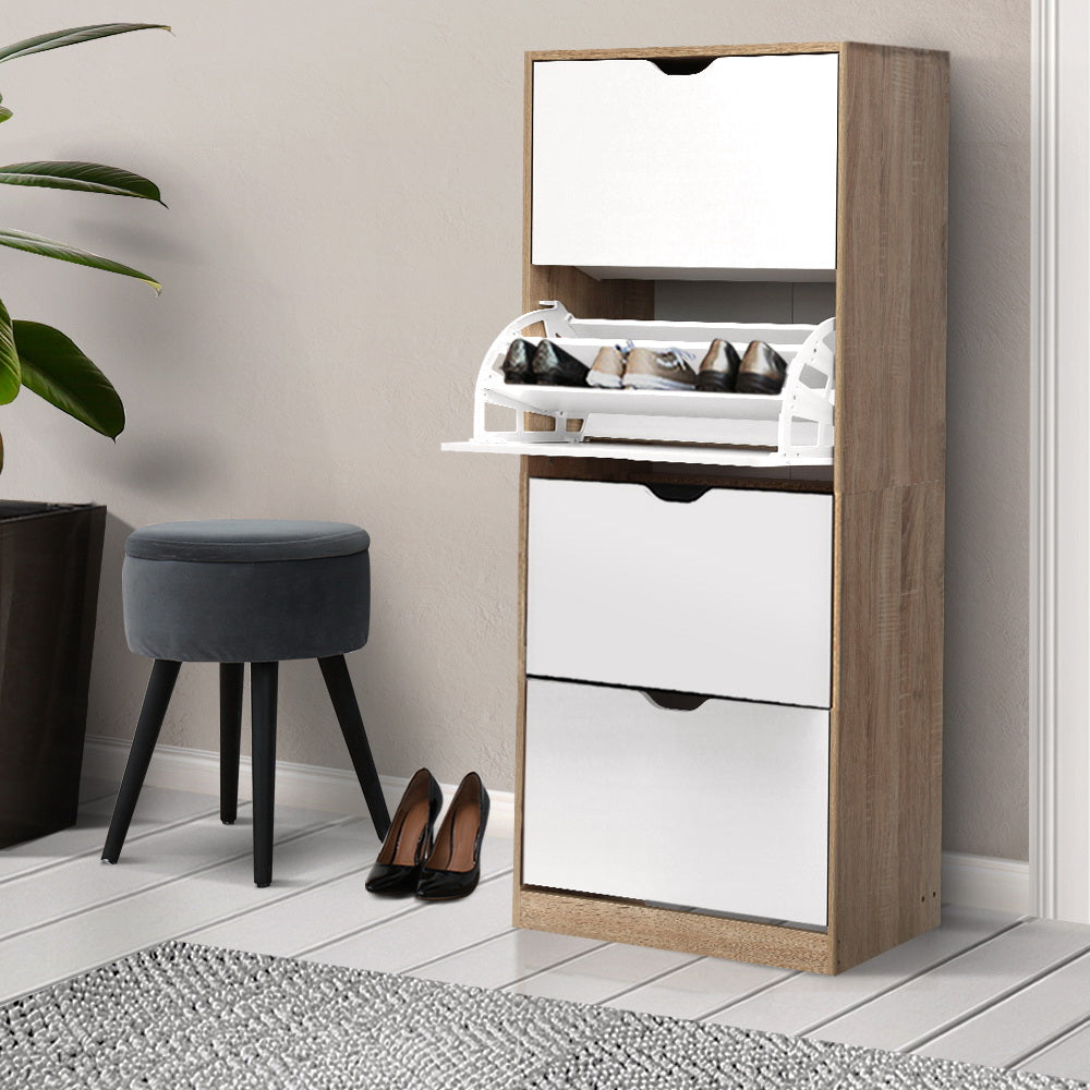 Marlook Shoe Rack Cabinet 60 Pairs 4-tier White Elen