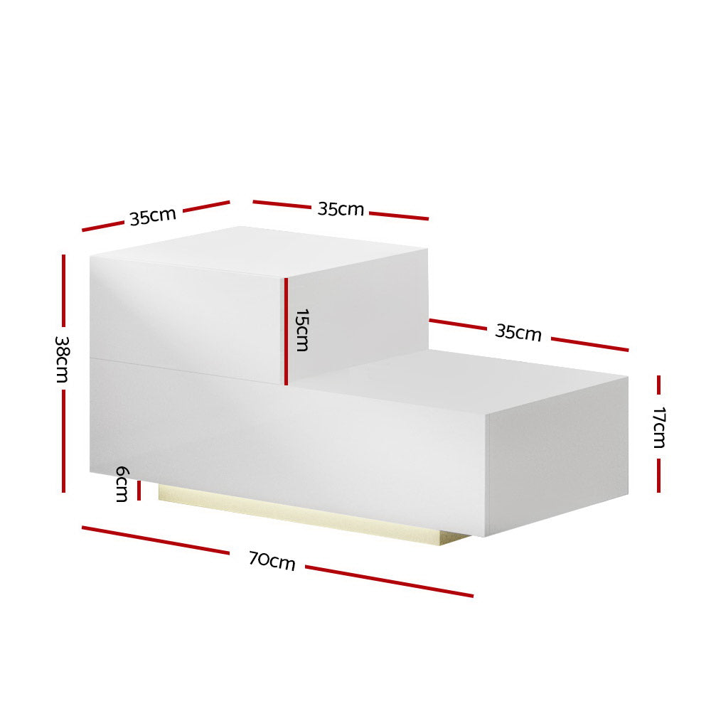 Marlook Bedside Tables LED 2 Drawers - REMI White
