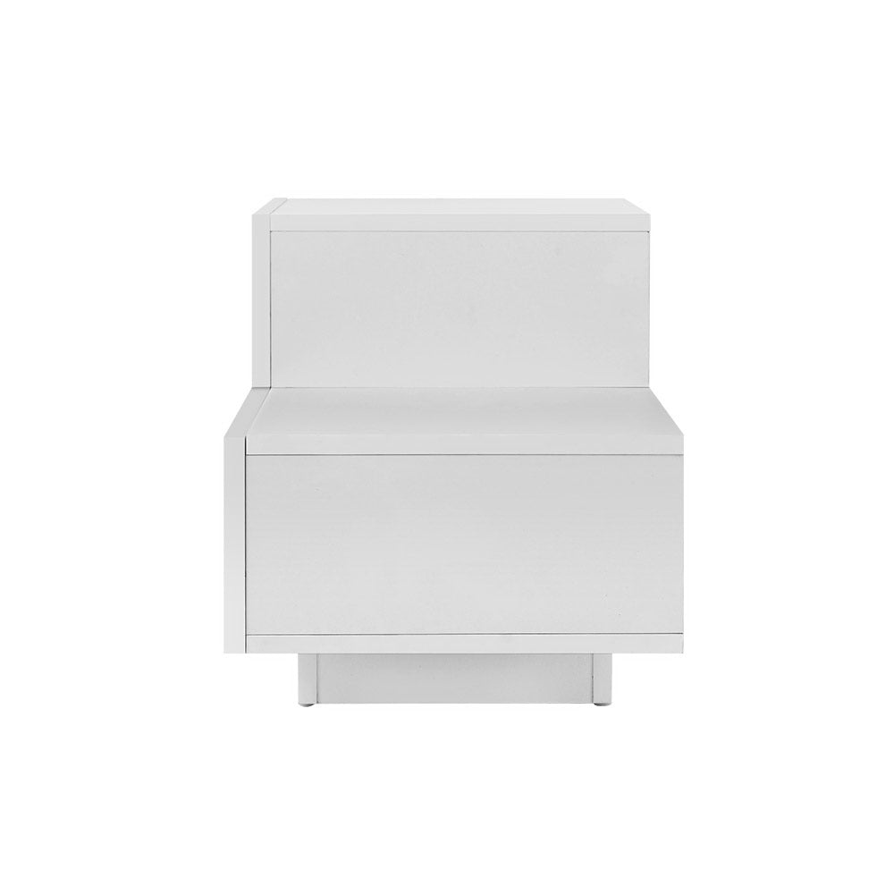 Marlook Bedside Tables LED 2 Drawers - REMI White