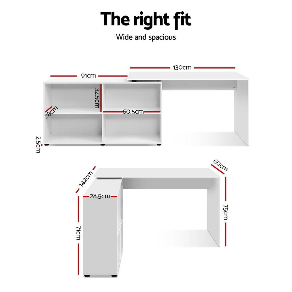 Marlook Computer Desk Bookshelf White 130CM