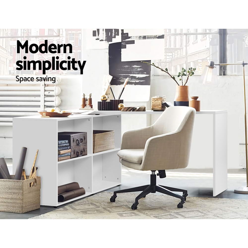 Marlook Computer Desk Bookshelf White 130CM