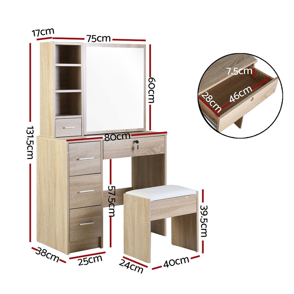 Marlook Dressing Table Stool Set Sliding Mirror Oak Diane
