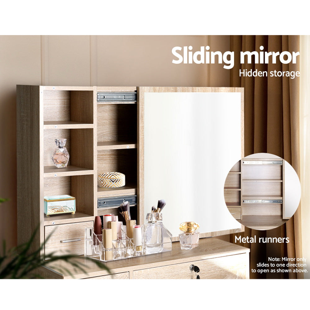 Marlook Dressing Table Stool Set Sliding Mirror Oak Diane