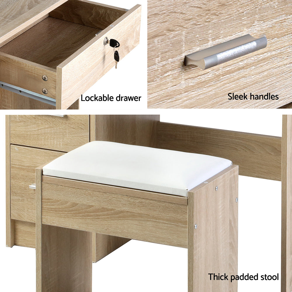 Marlook Dressing Table Stool Set Sliding Mirror Oak Diane