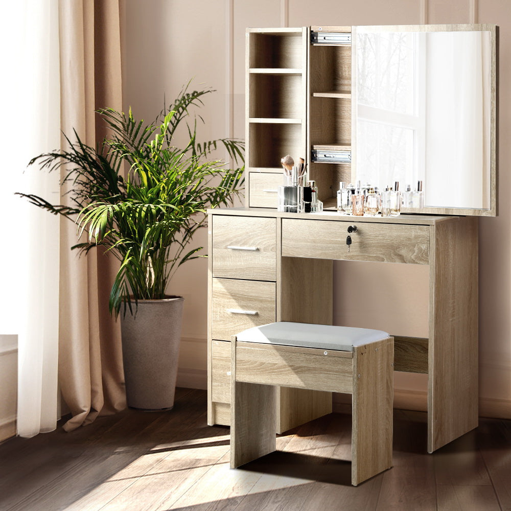 Marlook Dressing Table Stool Set Sliding Mirror Oak Diane