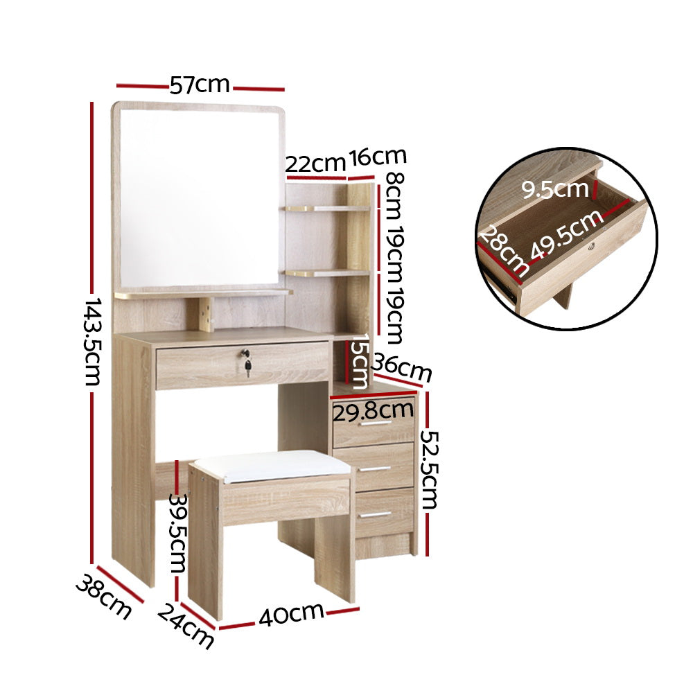 Marlook Dressing Table Stool Set 4 Drawers Oak