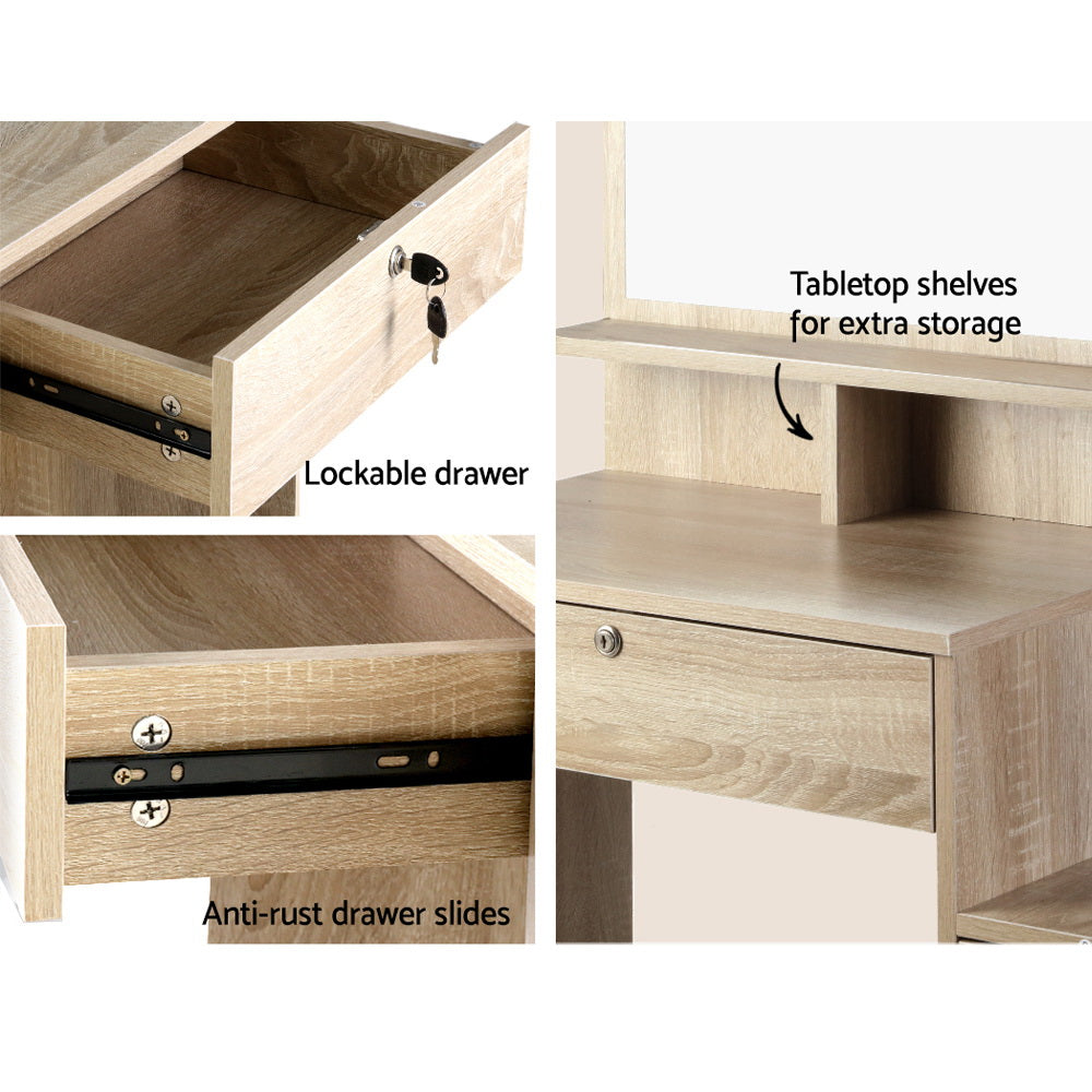 Marlook Dressing Table Stool Set 4 Drawers Oak