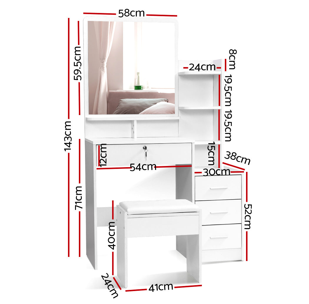 Marlook Dressing Table Stool Set 4 Drawers White
