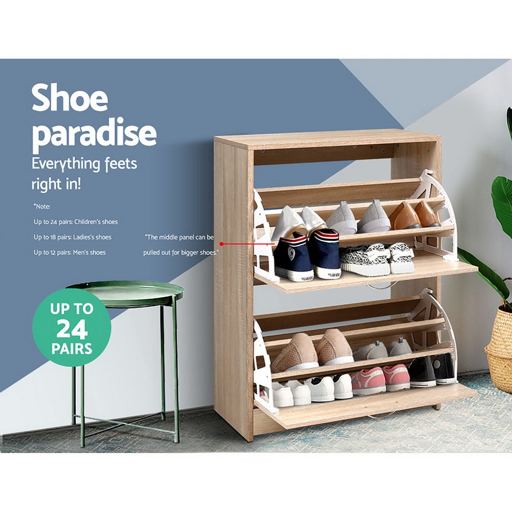 Marlook Shoe Rack Cabinet 24 Pairs 3-tier Wood Nina