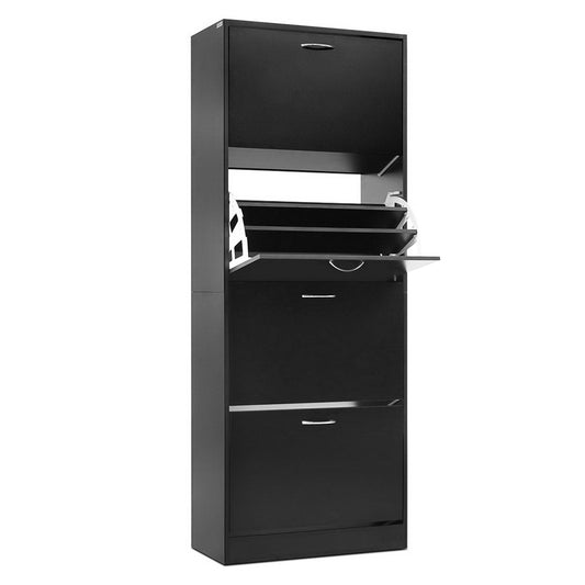 Marlook Shoe Rack Cabinet 60 Pairs 4 Doors - Black