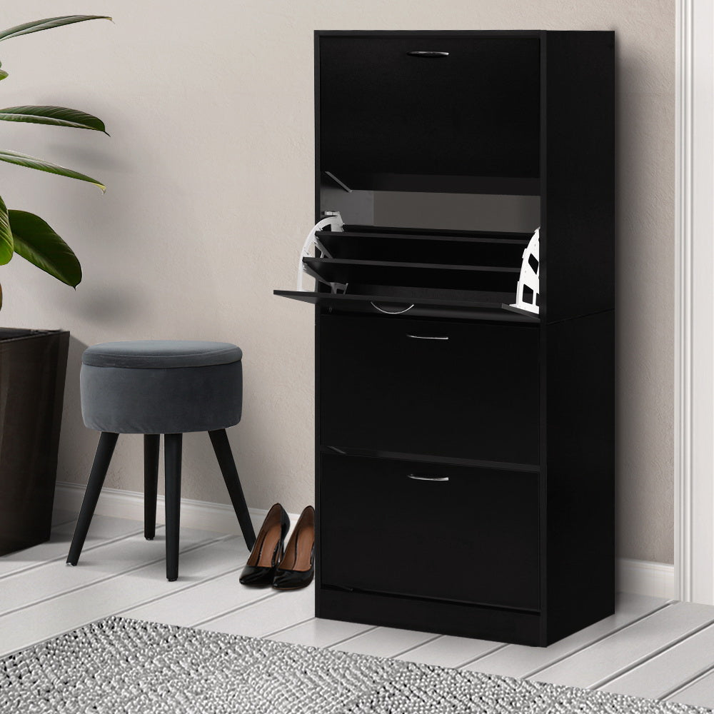 Marlook Shoe Rack Cabinet 60 Pairs 4 Doors - Black