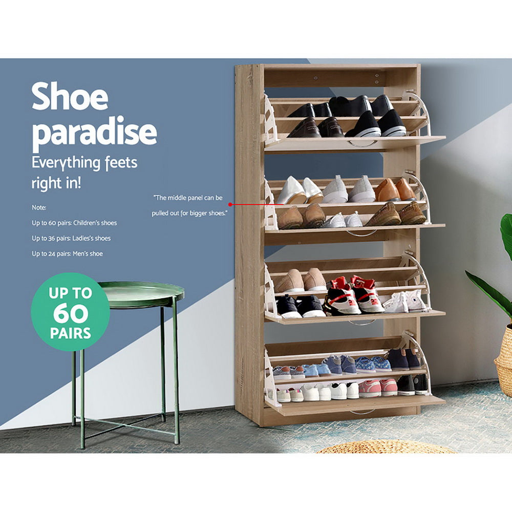 Marlook Shoe Rack Cabinet 60 Pairs 4 Doors - Wood