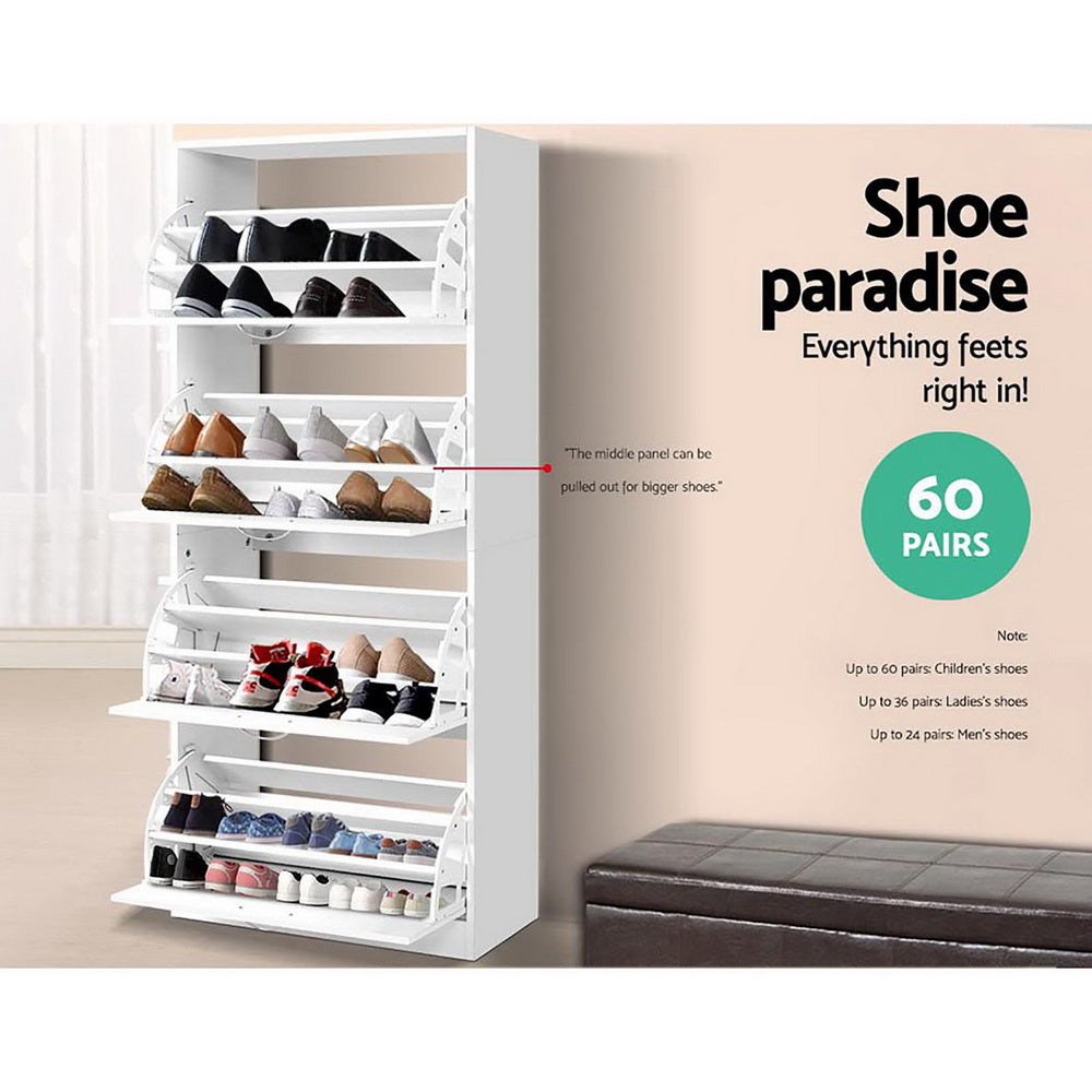 Marlook Shoe Rack Cabinet 60 Pairs 4 Doors - White