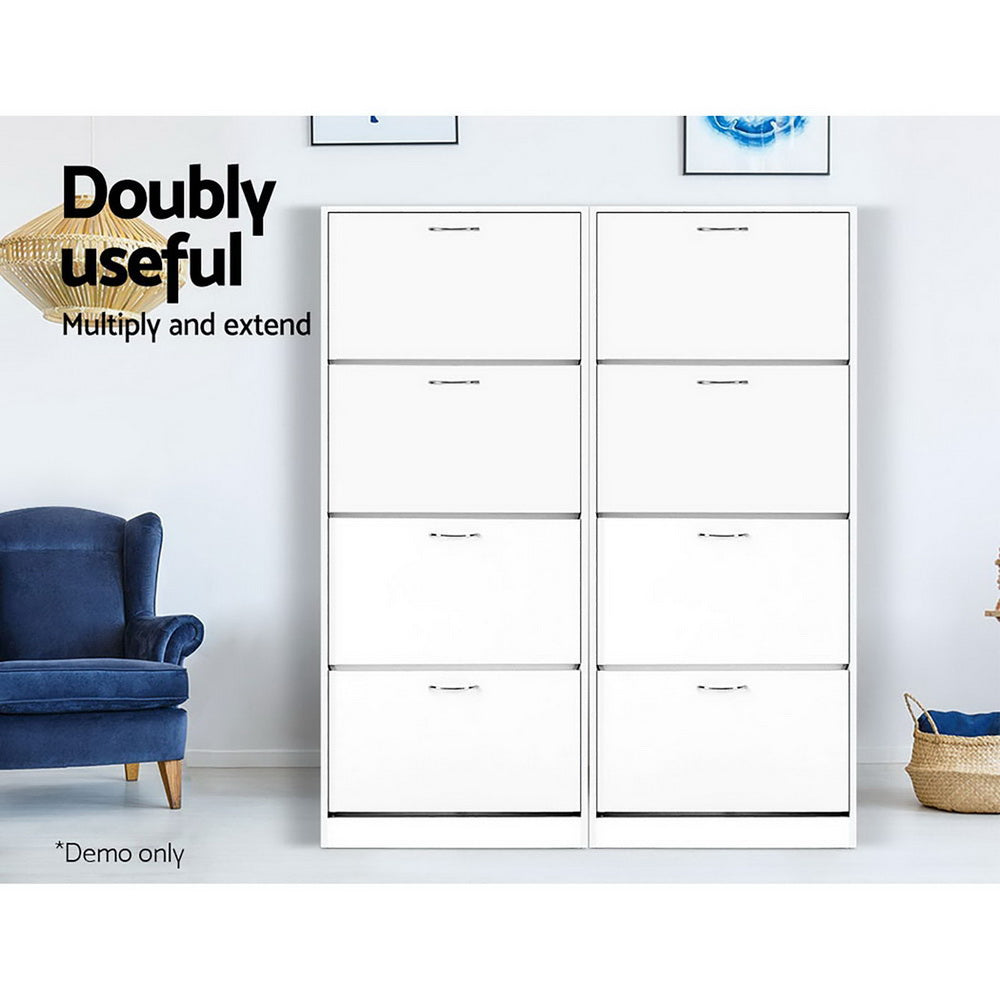 Marlook Shoe Rack Cabinet 60 Pairs 4 Doors - White