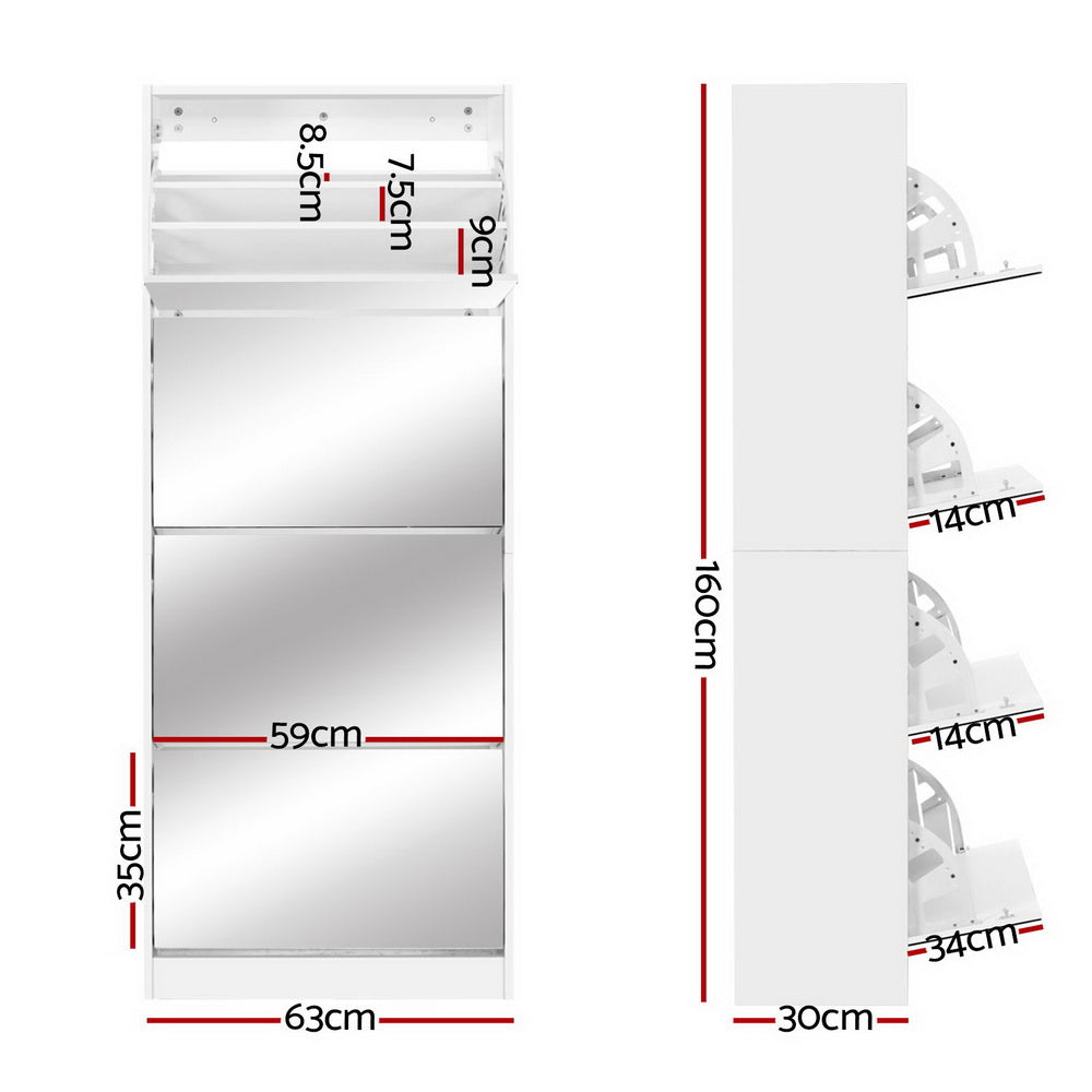 Marlook Shoe Rack Cabinet Mirror 60 Pairs White Rira