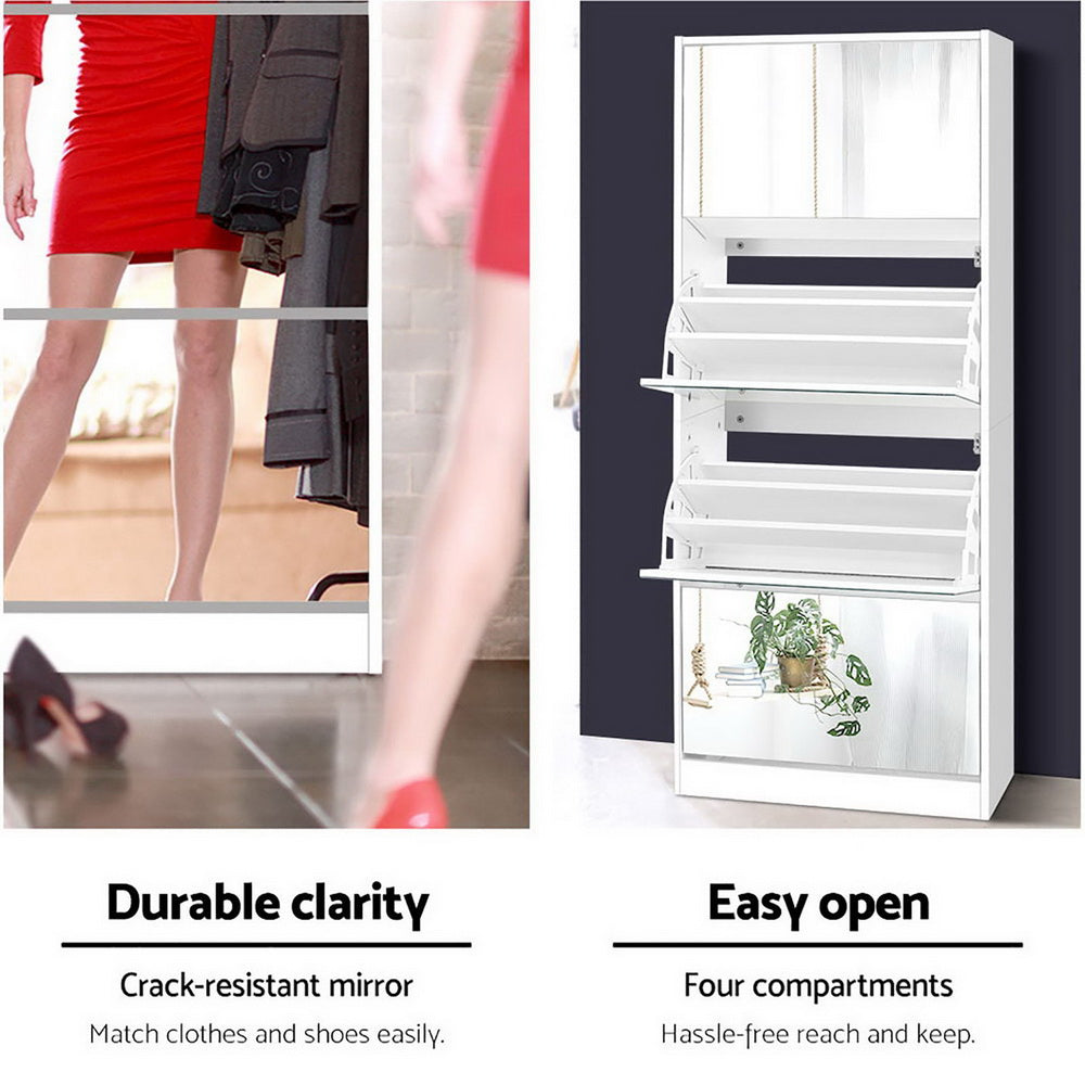 Marlook Shoe Rack Cabinet Mirror 60 Pairs White Rira
