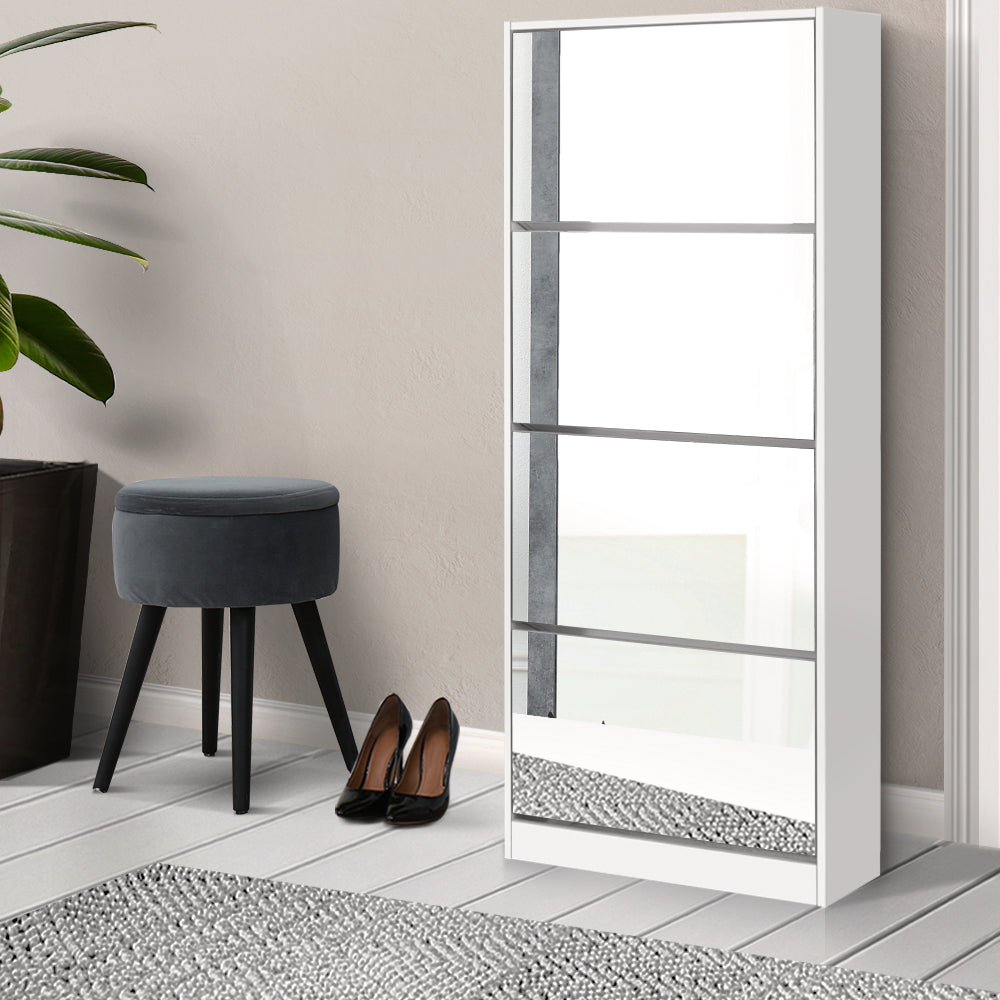 Marlook Shoe Rack Cabinet Mirror 60 Pairs White Rira