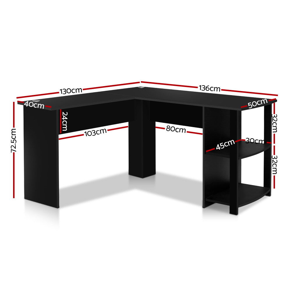 Marlook Computer Desk Shelf L-Shape Black 136CM