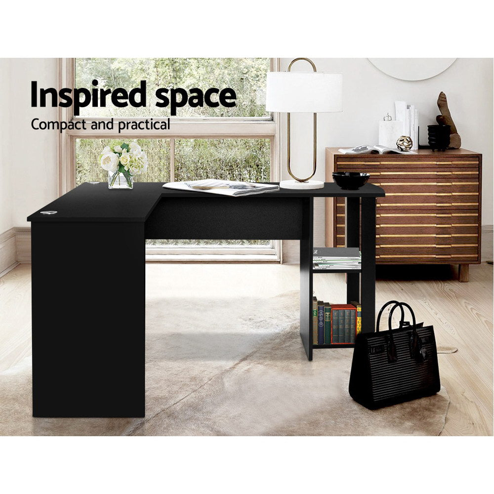 Marlook Computer Desk Shelf L-Shape Black 136CM
