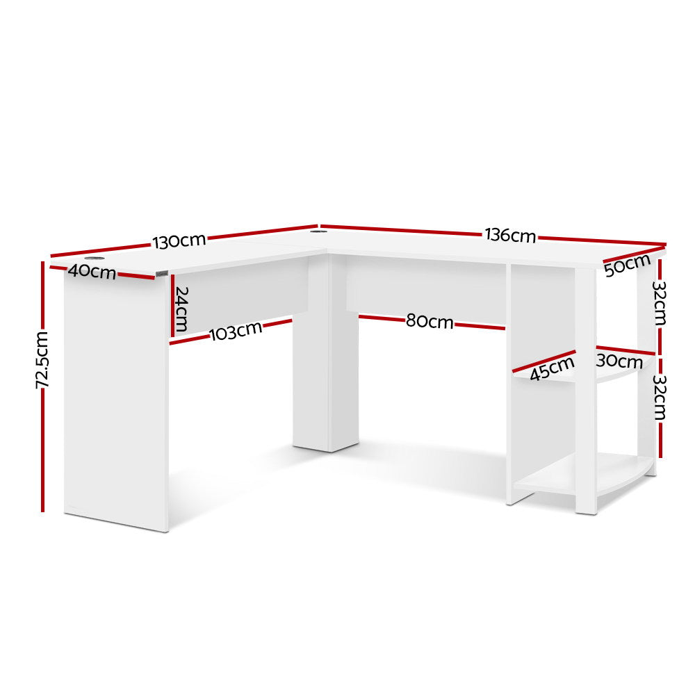 Marlook Computer Desk Shelf L-Shape White 136CM