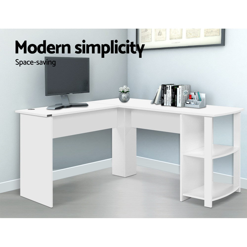 Marlook Computer Desk Shelf L-Shape White 136CM