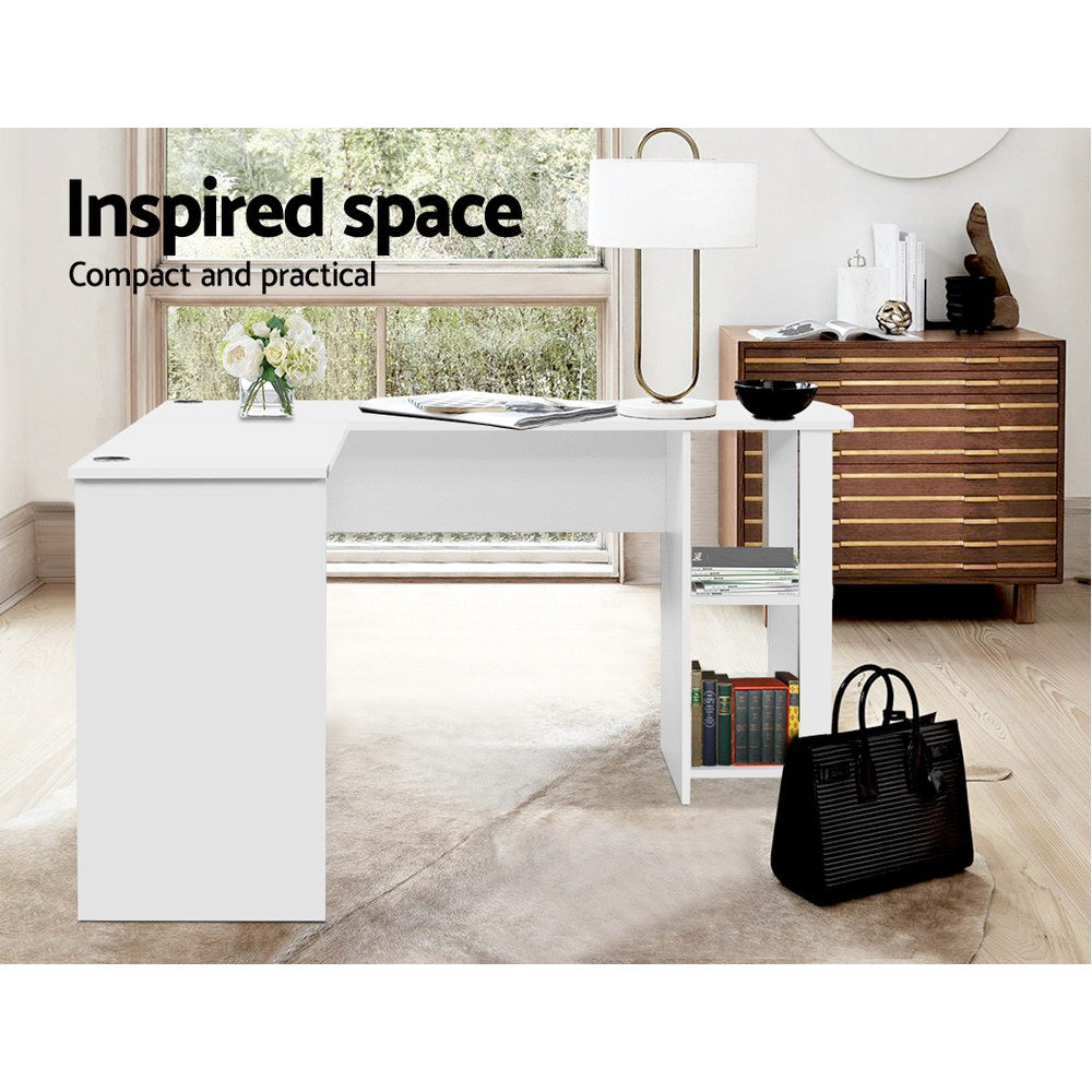 Marlook Computer Desk Shelf L-Shape White 136CM