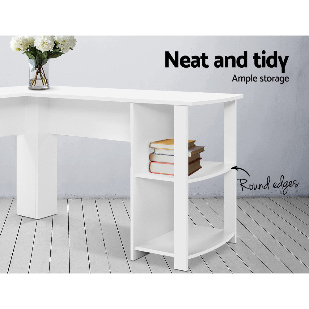 Marlook Computer Desk Shelf L-Shape White 136CM