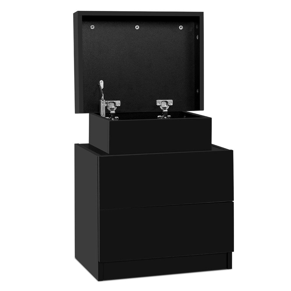 Marlook Bedside Table 2 Drawers Lift-up Storage - COLEY Black