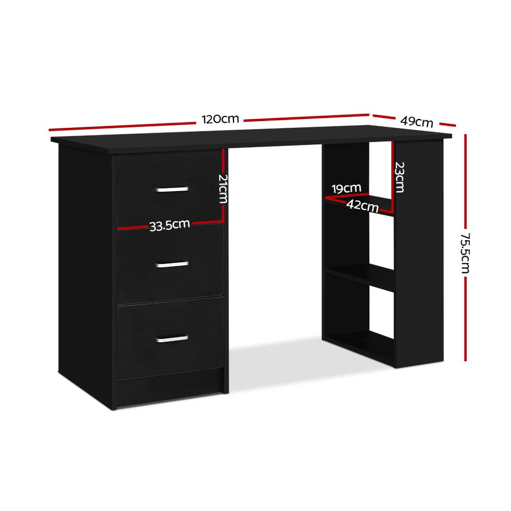 Marlook Computer Desk Drawer Shelf Cabinet Black 120CM