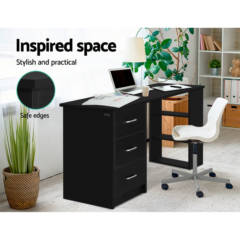 Marlook Computer Desk Drawer Shelf Cabinet Black 120CM