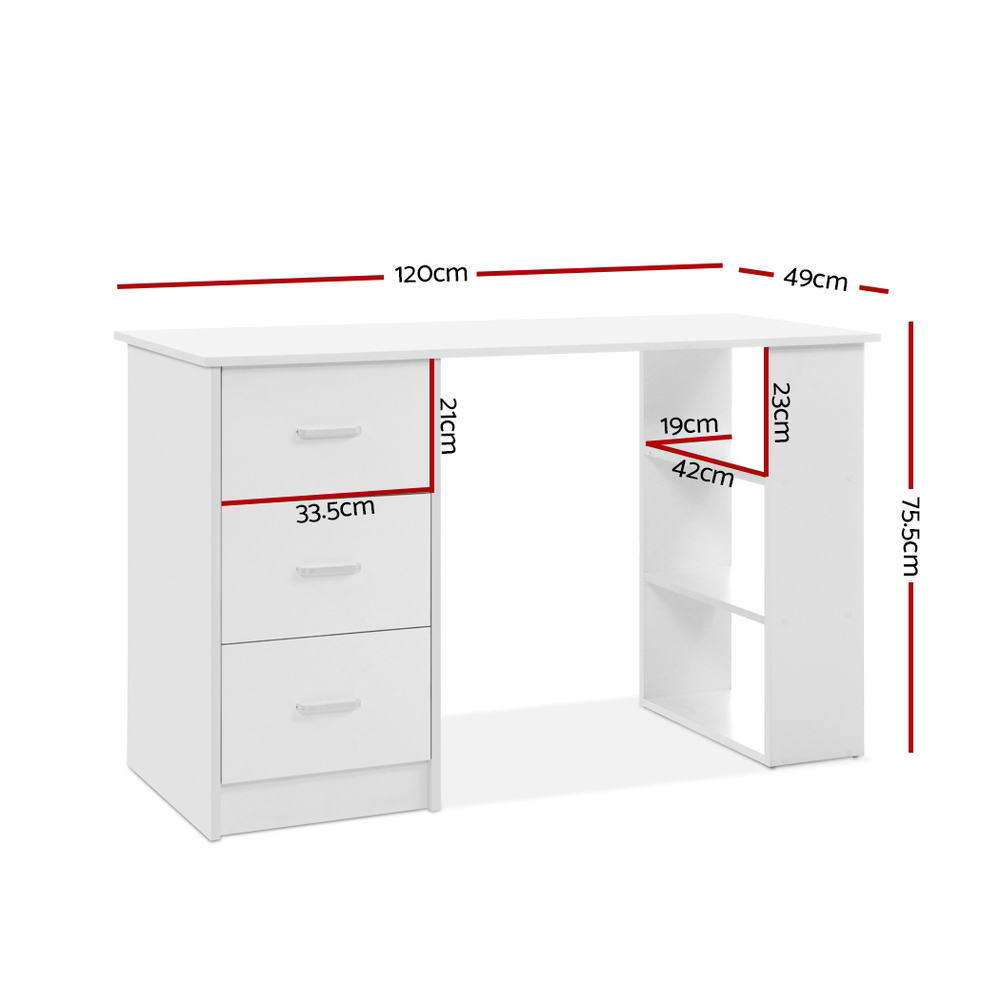 Marlook Computer Desk Drawer Shelf Cabinet White 120CM