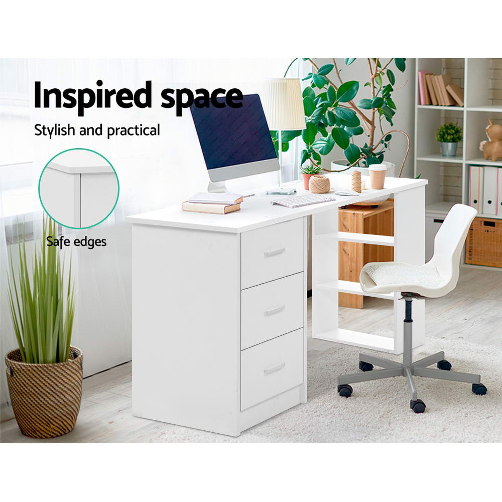 Marlook Computer Desk Drawer Shelf Cabinet White 120CM