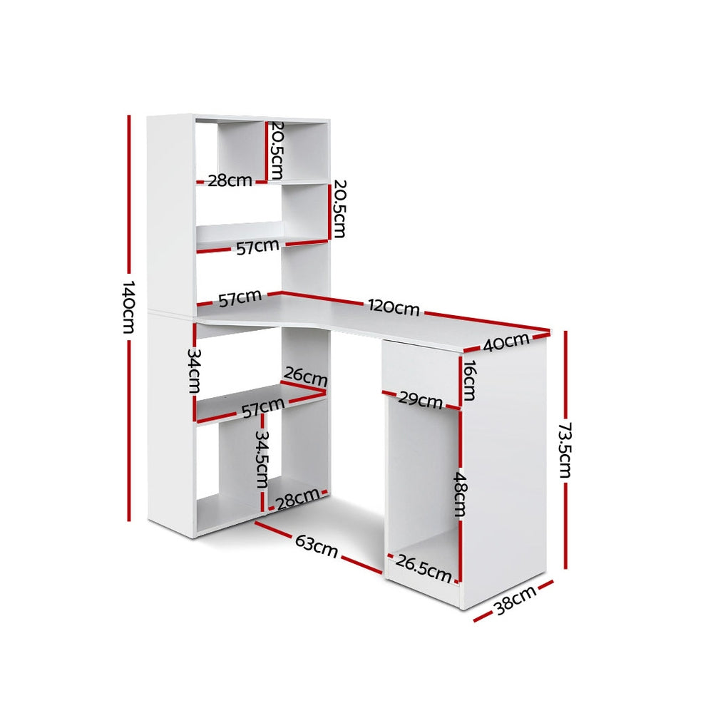 Marlook Computer Desk Bookshelf Drawer Cabinet White 120CM