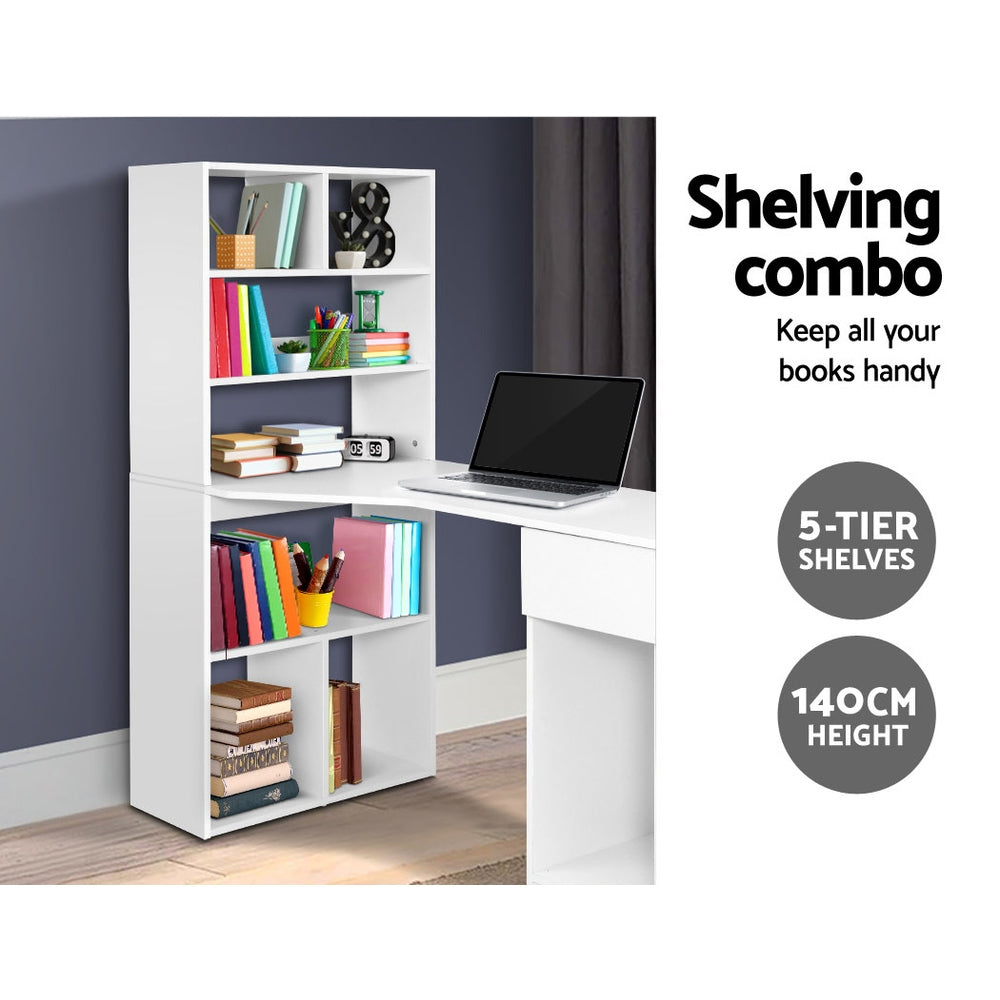 Marlook Computer Desk Bookshelf Drawer Cabinet White 120CM