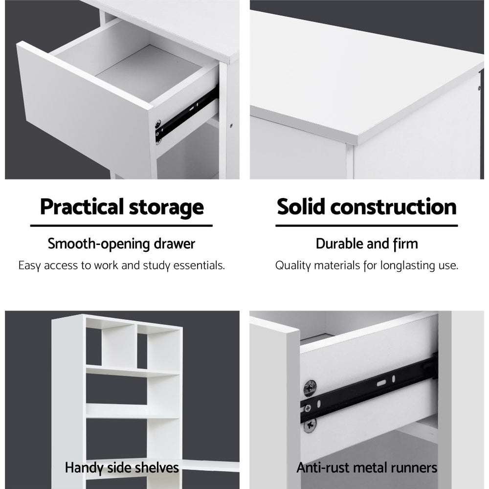 Marlook Computer Desk Bookshelf Drawer Cabinet White 120CM