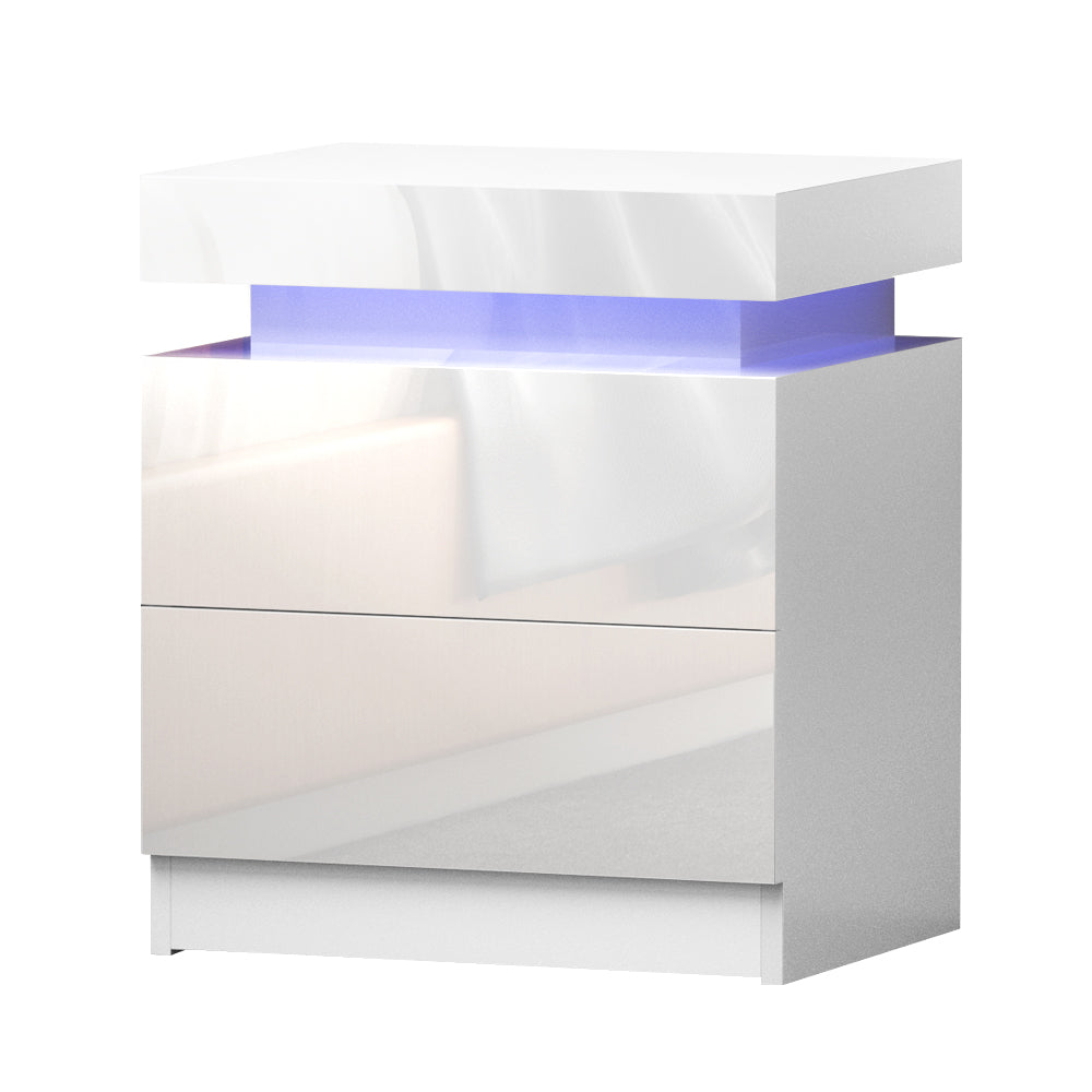 Marlook Bedside Table LED 2 Drawers Lift-up Storage - COLEY White
