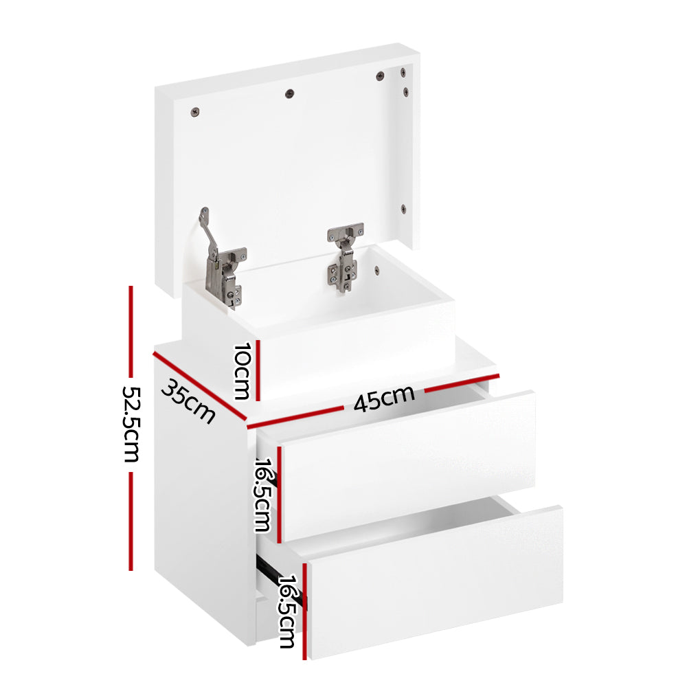 Marlook Bedside Table LED 2 Drawers Lift-up Storage - COLEY White