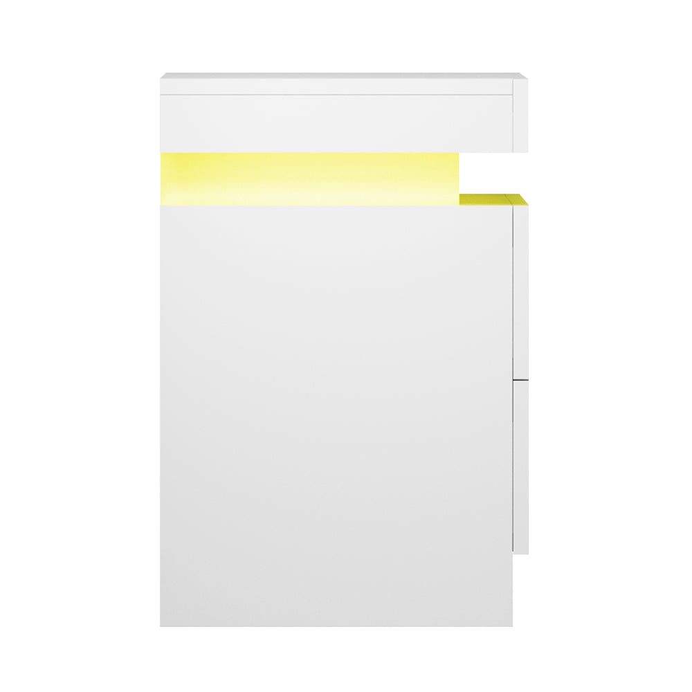 Marlook Bedside Table LED 2 Drawers Lift-up Storage - COLEY White