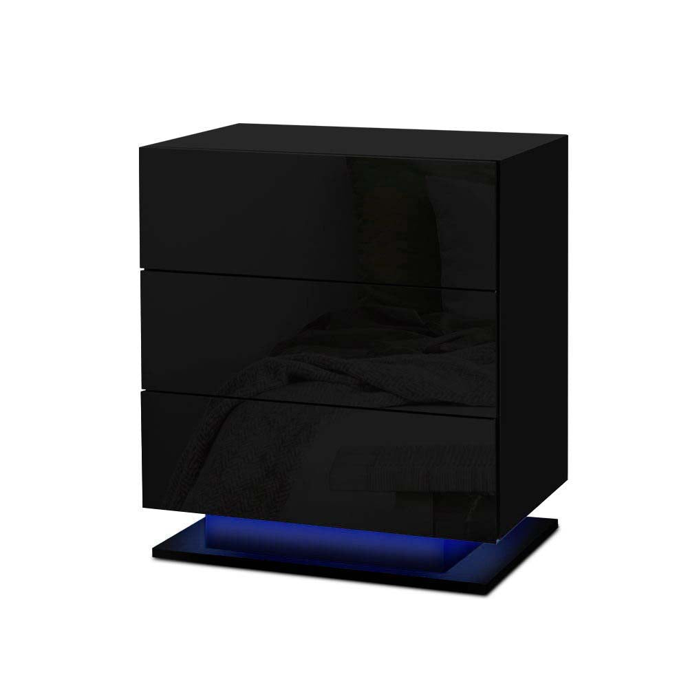 Marlook Bedside Table LED 3 Drawers - MORI Black