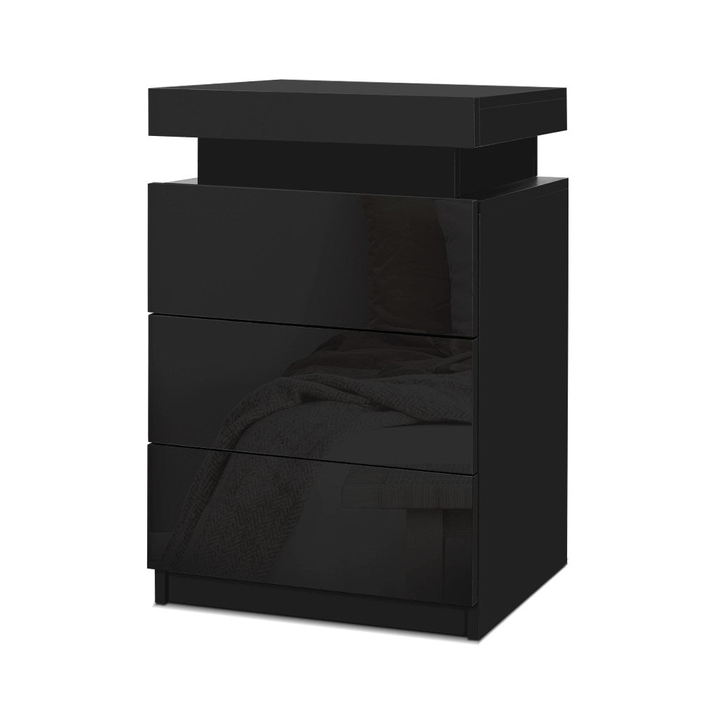 Marlook Bedside Table LED 3 Drawers - COLEY Black