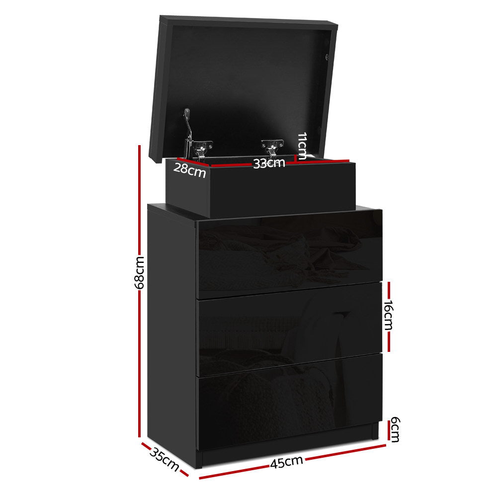 Marlook Bedside Table LED 3 Drawers - COLEY Black