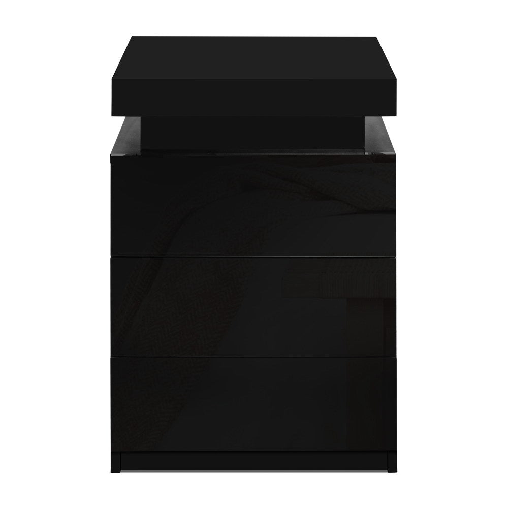 Marlook Bedside Table LED 3 Drawers - COLEY Black