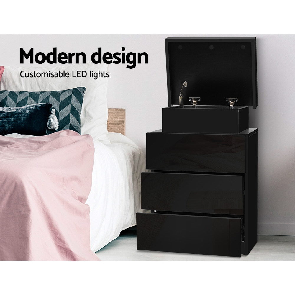 Marlook Bedside Table LED 3 Drawers - COLEY Black