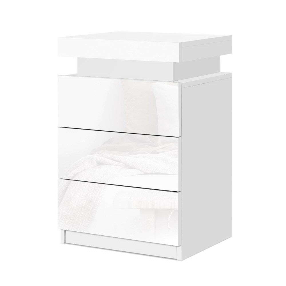 Marlook Bedside Table LED 3 Drawers - COLEY White