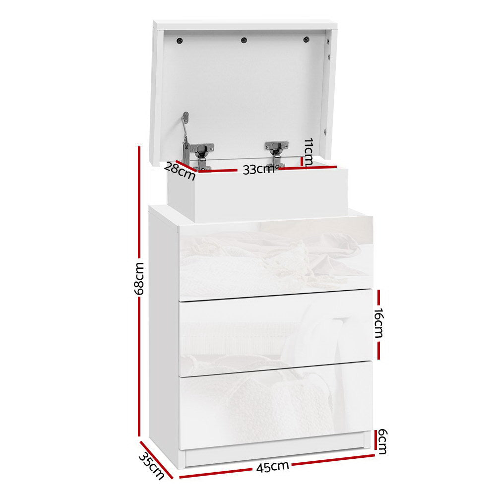 Marlook Bedside Table LED 3 Drawers - COLEY White