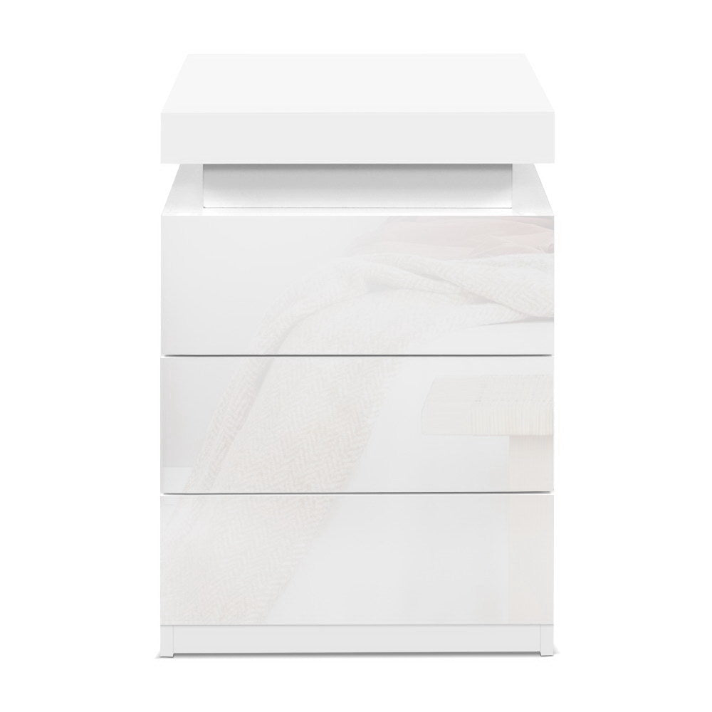 Marlook Bedside Table LED 3 Drawers - COLEY White