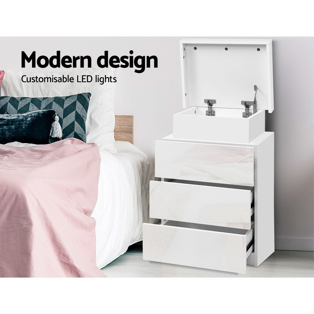 Marlook Bedside Table LED 3 Drawers - COLEY White